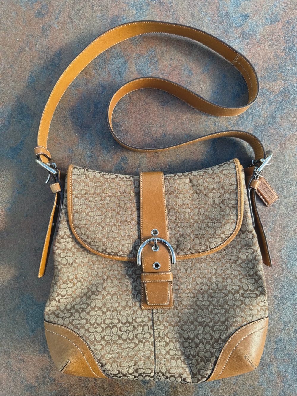 Vintage 2004 Coach Soho Signature Buckle Flap Bag, Silver Hardware